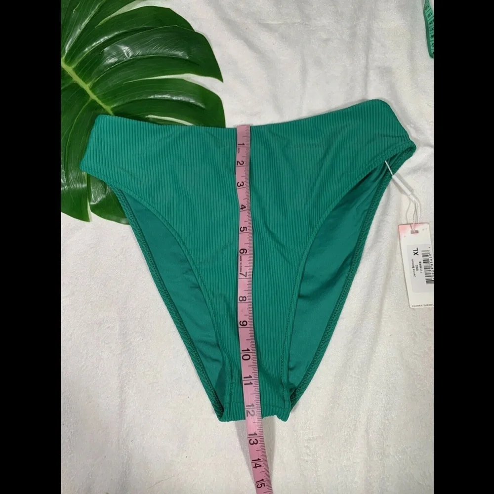 NWT‎ $85 Frankies Bikinis Jenna Ribbed Bikini Bottoms Emerald [ SZ XL ]